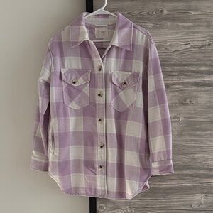 RD Style Lavender and White Plaid Button-Up Shacket
